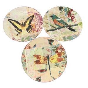 Set of 3 Decorative Plates Butterfly Bird Dragonfly Map Floral Design 6"